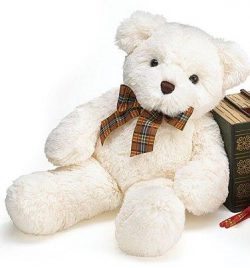 PLUSH - Plaid Design Bow Bear (15") - White