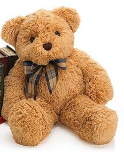 PLUSH - Plaid Design Bow Bear (15") - Brown