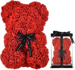 Everlasting Artificial Rose Teddy Bear (10") - RED