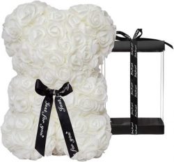 Everlasting Artificial Rose Teddy Bear (10") - WHITE