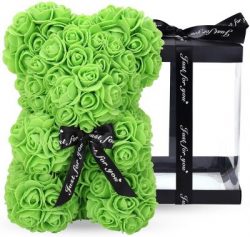 Everlasting Artificial Rose Teddy Bear (10") - GREEN