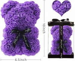 Everlasting Artificial Rose Teddy Bear (10") - PURPLE
