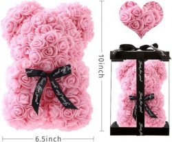 Everlasting Artificial Rose Teddy Bear (10") - PINK