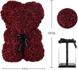 Everlasting Artificial Rose Teddy Bear (10") - BURGUNDY