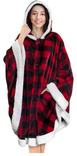 Angel Wrap Hooded Blanket - CHECKERED RED