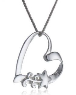 Sterling Silver Open Heart Pendant Necklace w/Star