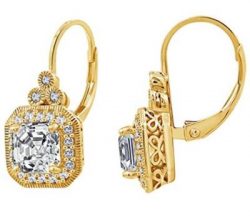 Asscher Cut Antique Drop Earrings -Gold
