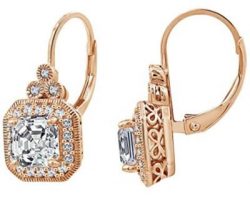 Asscher Cut Antique Drop Earrings -Rose Gold