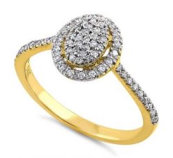 Oval Cluster Diamond Halo Ring - Solid 14K Gold