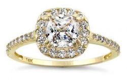 Gold Halo Engagement Ring - Solid 14K Yellow Gold