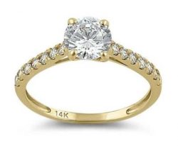 Gold Solitaire Round Ring - Solid 14K Gold