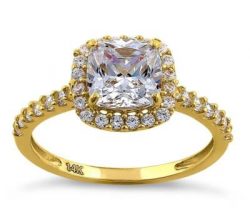 Gold Cushion Cut Halo Ring - Solid 14K Gold