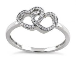 White Double Heart Diamond Ring -Solid 14K White Gold
