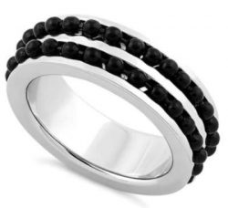 Black Beaded Groove Ring
