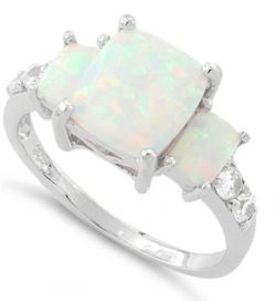 Square White Opal Ring
