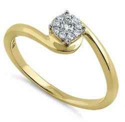 Wave Flower Diamond Ring - Solid 14K Yellow Gold