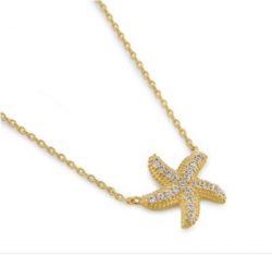 Starfish Diamond Necklace - Solid 14K Gold