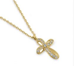 Twisted Cross Diamond Necklace - Solid 14K Gold