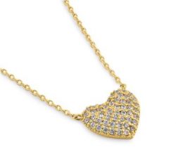 Puffy Heart Diamond Necklace - Solid 14K Gold