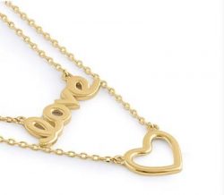 Love and Heart Necklace- Solid 14K Gold