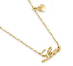 Love and Dangling Heart Necklace - Solid 14K Gold