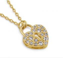 Heart Lock CZ Necklace - Solid 14K Gold