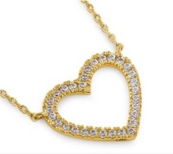 Open Heart CZ Necklace - Solid 14K Gold