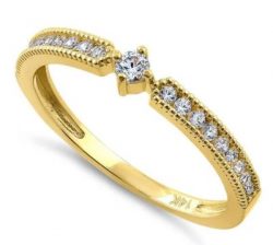 Modern Round Diamond Ring - Solid 14K Yellow Gold