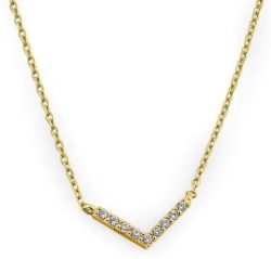 V Shaped CZ Necklace - Solid 14K Gold