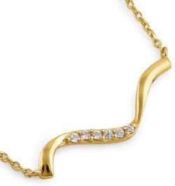 Curved CZ Necklace - Solid 14K Yellow Gold