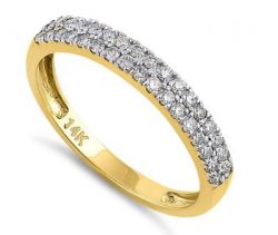 Double Row Diamond Ring - Solid 14K Yellow Gold