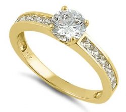 Gold Round Engagement Ring - Solid 14K Gold