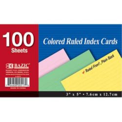 Index Cards 3 x 5 - Colored Ruled (100 Count)