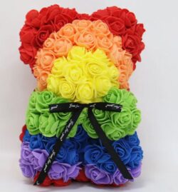 Everlasting Artificial Rose Teddy Bear (10") - RAINBOW