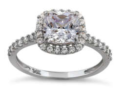 Gold Cushion Cut Halo Ring - Solid 14K White Gold