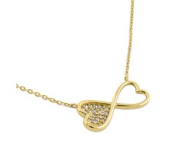 Double Heart Diamond Necklace - Solid 14K Gold