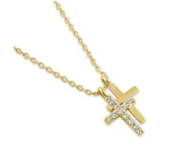 Layered Cross Diamond Necklace - Solid 14K Gold