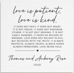 Love Is Patient (White) Personalized Canvas Print 16" x 16"