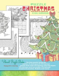 CHRISTMAS puzzle books for adults and coloring. Variety puzzle books for adults. A word search Christmas puzzle book with Christmas coloring pages, Ch