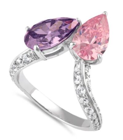 Dreamy Pink and Lavender Pear CZ Ring