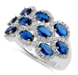 Blue Sapphire Cluster CZ Ring