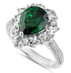 Pear Cut Emerald CZ Halo Ring