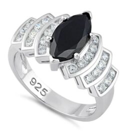 Marquise Cut Black CZ Ring