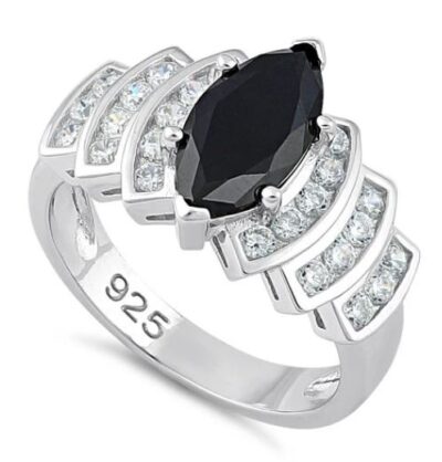Marquise Cut Black CZ Ring