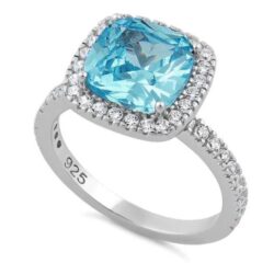 Cushion Cut Aqua Blue CZ ring