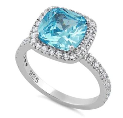 Cushion Cut Aqua Blue CZ ring