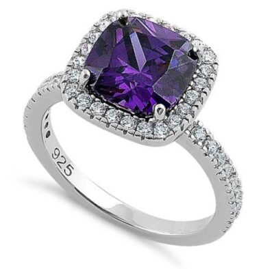 Cushion Cut Amethyst CZ Ring