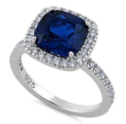 Cushion Cut Blue CZ Ring