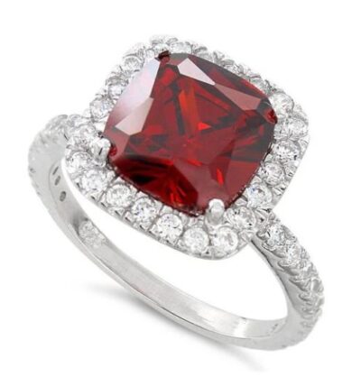 Cushion Cut Garnet CZ Ring