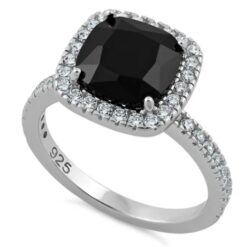 Cushion Cut Black CZ Ring